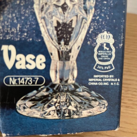 Anna Hutte Sunrise Pattern Genuine 24% Lead Crystal Vase Germany w Box 8 inch - Picture 7 of 9